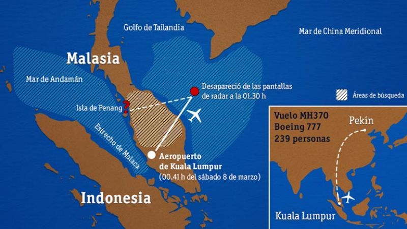 Los familiares de los viajeros piden buscar el avión malasio por tierra firme