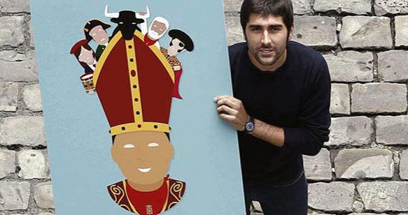 Una ilustración minimalista del santo protagoniza el cartel anunciador de los sanfermines 2014