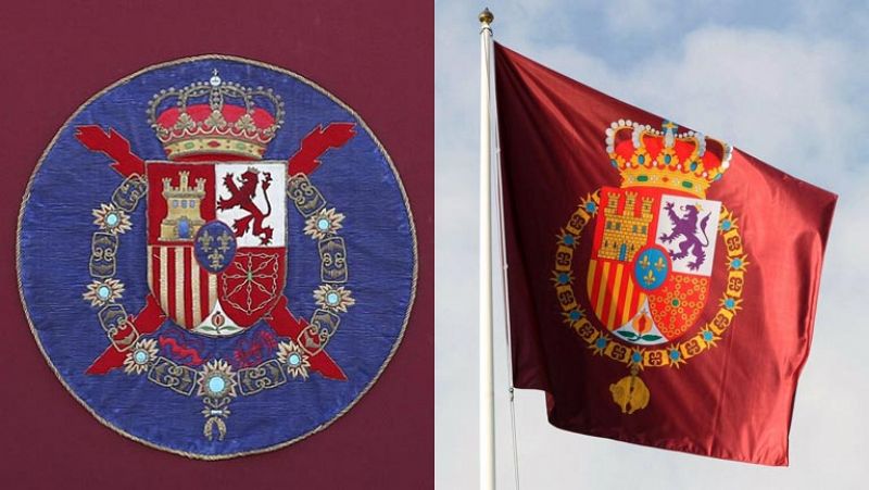 El nuevo estandarte del escudo de Felipe VI es rojo carmesí y no aparecen el yugo y las flechas