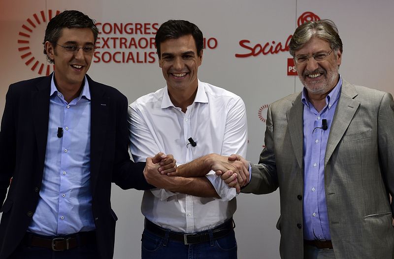 El PSOE que proponen Pedro Sánchez, Eduardo Madina y José Antonio Pérez Tapias