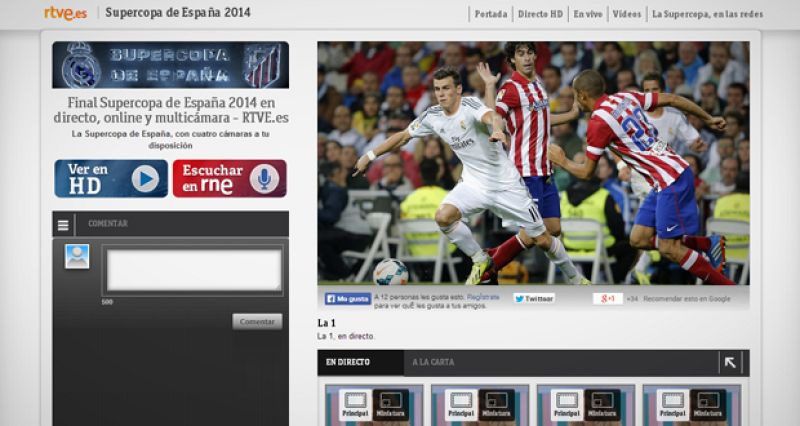 La Supercopa de España en directo con hasta cuatro señales simultáneas en Rtve.es