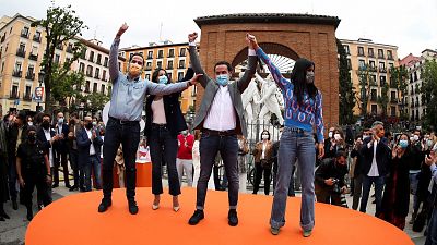 Aguado apoya a Bal y carga contra Ayuso en su primer mitin: "Madrid ya era libre antes de que reventaras el Gobierno"
