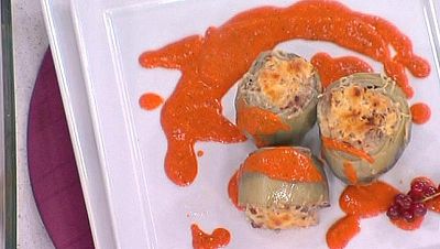 Alcachofas rellenas de ternera en salsa (05/01/12)