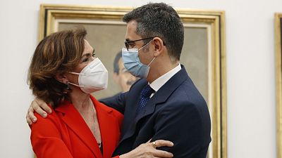 "Amoroso" traspaso entre Calvo y Bolaños: "El presidente deja el Ministerio en las mejores manos"