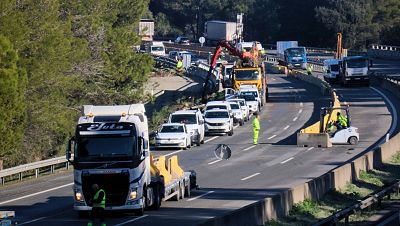 Obres a l'AP-7 a l'altura de Gelida