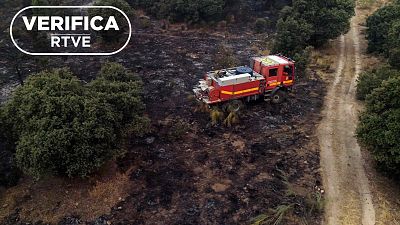 Paisaje quemado tras un incendio en Fresnedillas, Madrid, el 25 de julio de 2026 Paisaje quemado tras un incendio en Fresnedillas, Madrid, el 25 de julio de 2026