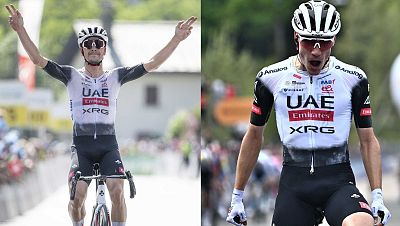 Joao Almeida y Juan Ayuso, los líderes del UAE para la Vuelta ciclista a España 2025. Joao Almeida y Juan Ayuso, los líderes del UAE para la Vuelta ciclista a España 2025.