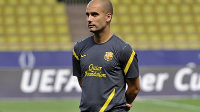 El Barcelona se ha entrenado este jueves en el escenario en el que se jugará la Supercopa de Europa, el Luis II de Mónaco. Guardiola ha recordado que no llegan en su mejor momento de forma y que cuentan con las sensibles bajas de Piqué y Puyol en la