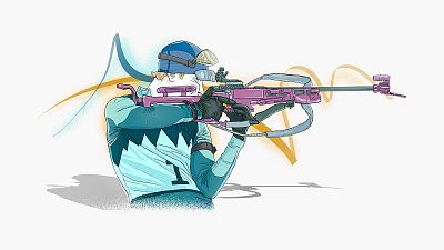 Ilustración de un biatleta apuntando con su rifle