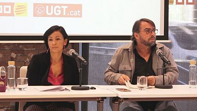 Belén López i Camíl Ros, secretaris generals de CCOO i l'UGT a Catalunya Belén López i Camíl Ros, secretaris generals de CCOO i l'UGT a Catalunya