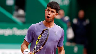 Carlos Alcaraz celebra un punto ante Alejandro Davidovich en las semifinales del Master 1000 de Montecarlo. Carlos Alcaraz celebra un punto ante Alejandro Davidovich en las semifinales del Master 1000 de Montecarlo.