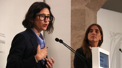 La consellera d'Interior, Núria Parlon, i la consellera de Recerca i Universitats, Núria Montserrat, durant la roda de premsa aquest divendres La consellera d'Interior, Núria Parlon, i la consellera de Recerca i Universitats, Núria Montserrat, durant la roda de premsa aquest divendres