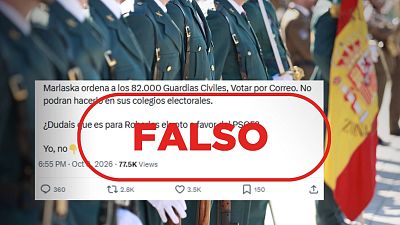 Mensaje que difunde una falsa orden de Interior a la Guardia Civil para voto por correo Mensaje que difunde una falsa orden de Interior a la Guardia Civil para voto por correo