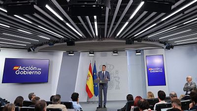 El presidente del Gobierno, Pedro Sánchez, comparece tras el Consejo de Ministros, el primero después del adelanto electoral. El presidente del Gobierno, Pedro Sánchez, comparece tras el Consejo de Ministros, el primero después del adelanto electoral.