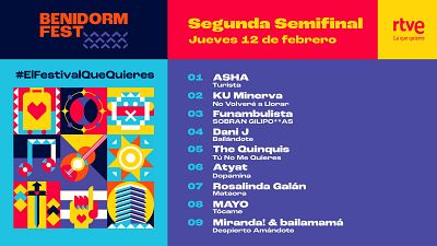 Orden de la segunda semifinal del Benidorm Fest 2026 Orden de la segunda semifinal del Benidorm Fest 2026