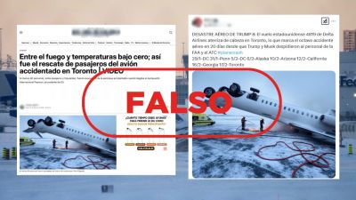 No es el avión accidentado de la compañía Delta en Toronto, es una imagen generada con IA
