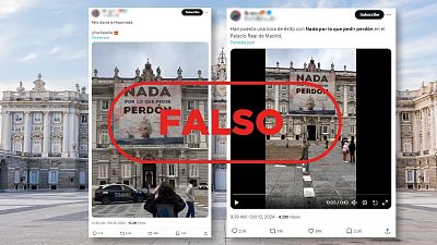12 de octubre | No han colocado esta lona en el Palacio Real, es un montaje 12 de octubre | No han colocado esta lona en el Palacio Real, es un montaje