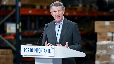 El presidente del Partido Popular, Alberto Núñez Feijóo, clausura acto sobre infraestructuras en Getafe (Madrid)
