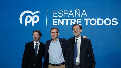 Feijóo escenifica la unidad del PP junto a Aznar y Rajoy: "Ahora toca volver a unir a los españoles"