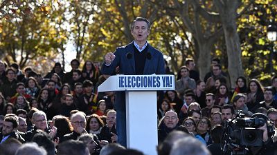 Feijóo, ante miles de personas en la protesta de Madrid: "El sanchismo está en la cárcel y debe salir del Gobierno"