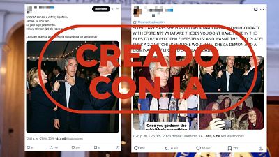 No son fotos reales de Hillary Clinton y Bill Clinton con Jeffrey Epstein, es IA