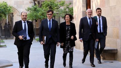 El president Salvador Illa i els consellers Albert Dalmau, Alícia Romero, Jaume Duch i el secretari general d’Empresa, Pol Gibert | ACN