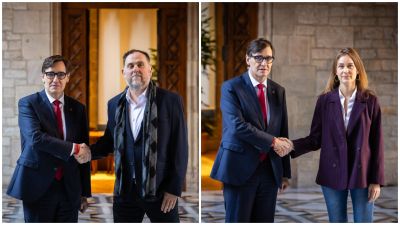El president de la Generalitat, Salvador Illa, rep el president d'ERC, Oriol Junqueras, i la presidenta dels Comuns al Parlament, Jéssica Albiach, al Palau de la Generalitat després de l'acord del nou model de finançament (ACN | Jordi Borràs) El president de la Generalitat, Salvador Illa, rep el president d'ERC, Oriol Junqueras, i la presidenta dels Comuns al Parlament, Jéssica Albiach, al Palau de la Generalitat després de l'acord del nou model de finançament (ACN | Jordi Borràs)