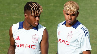 Nico y Lamine en un entrenamiento con la selección española. Nico y Lamine en un entrenamiento con la selección española.