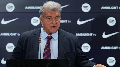 Joan Laporta compareix davant la premsa per explicar l'actuació del club en el cas de les inscripcions de Dani Olmo i Pau Víctor Joan Laporta compareix davant la premsa per explicar l'actuació del club en el cas de les inscripcions de Dani Olmo i Pau Víctor