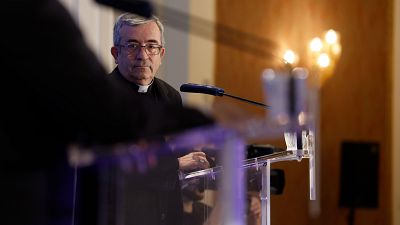 El presidente de la Conferencia Episcopal Española (CEE), Luis Argüello, en un desayuno informativo con motivo de la próxima visita del papa a España. El presidente de la Conferencia Episcopal Española (CEE), Luis Argüello, en un desayuno informativo con motivo de la próxima visita del papa a España.