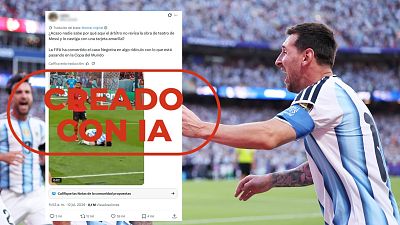 Mensaje que difunde un vídeo creado con IA como si fuera una acción real de Messi durante el Mundial 2026 Mensaje que difunde un vídeo creado con IA como si fuera una acción real de Messi durante el Mundial 2026