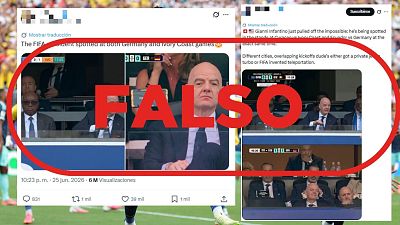 Imágenes manipuladas para presentar a Infantino viendo dos partidos a la vez Imágenes manipuladas para presentar a Infantino viendo dos partidos a la vez
