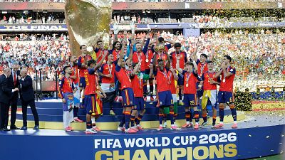 Los 26 jugadores de la selección española celebrando que son Campeones del Mundo Los 26 jugadores de la selección española celebrando que son Campeones del Mundo