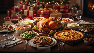 Taula amb menjar per les festes de Nadal
