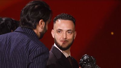 C. Tangana, junto a Yerái Cortés, ganadores del Goya a la mejor canción.