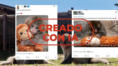 No son imágenes reales del mono Punch con su peluche, están creadas con IA