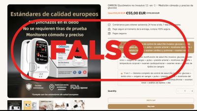 Esta página web promueve la venta de un glucómetro "sin pinchazo" no reconocido por la AEMPS