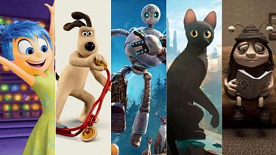 Fotogramas de películas animadas nominadas al Oscar 2025: Alegría (Inside Out), Gromit, un robot, un gato y un personaje de plastilina. Fotogramas de películas animadas nominadas al Oscar 2025: Alegría (Inside Out), Gromit, un robot, un gato y un personaje de plastilina.