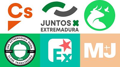 Montaje con los seis partidos que se presentan a las elecciones de Extremadura 2025 y no tienen represnetación actualmente Montaje con los seis partidos que se presentan a las elecciones de Extremadura 2025 y no tienen represnetación actualmente