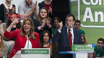 Rajoy cree que votar a IU, Podemos, UPyD y C's es votar al PSOE y Díaz dice que "está de los nervios" | Ver