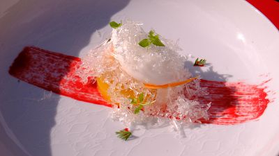 Receta de apio helado con granizado de pera, mango y compota de remolacha de MasterChef Celebrity 9