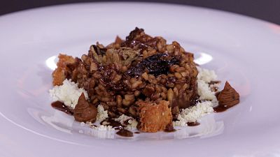 Receta de arroz con setas y chocolate de Chambo en MasterChef 14
