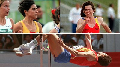 Fotocomposición con Maite Zúñiga, Sandra Myers y Arturo Ortiz, los plusmarquistas más longevos del atletismo español (de izquierda a derecha y arriba abajo)