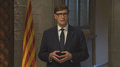 El president Illa en el missatge institucional des del Palau de la Generalitat El president Illa en el missatge institucional des del Palau de la Generalitat