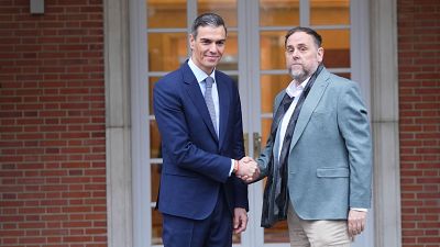 El president del Govern, Pedro Sánchez, saluda al líder d'ERC, Oriol Junqueras | ACN
