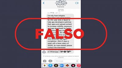 InfoJobs no está ofertando puestos de trabajo a través de este mensaje de texto, es una estafa