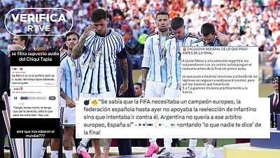 Mensajes con las teorías de la conspiración que se han difundido en redes sociales sobre la derrota de Argentina en el Mundial. Mensajes con las teorías de la conspiración que se han difundido en redes sociales sobre la derrota de Argentina en el Mundial.