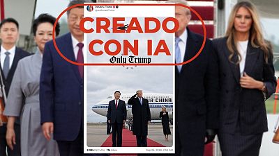 Fotografía de Donald Trump junto a Xi Jinping publicada por el presidente estadounidense en Truth Social con el sello creado con IA Fotografía de Donald Trump junto a Xi Jinping publicada por el presidente estadounidense en Truth Social con el sello creado con IA
