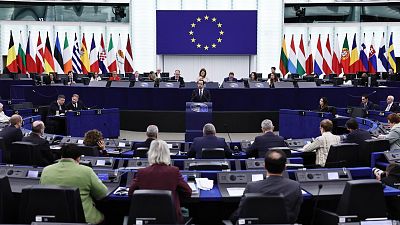 El presidente de Chipre, Nikos Christodoulides, en el Parlamento Europeo durante el debate sobre la estrategia de paz y diálogo de la UE.
