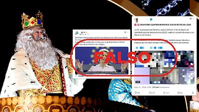 Mensajes de redes sociales que difunden la falsedad de que Europa planea ‘eliminar el Día de Reyes’.